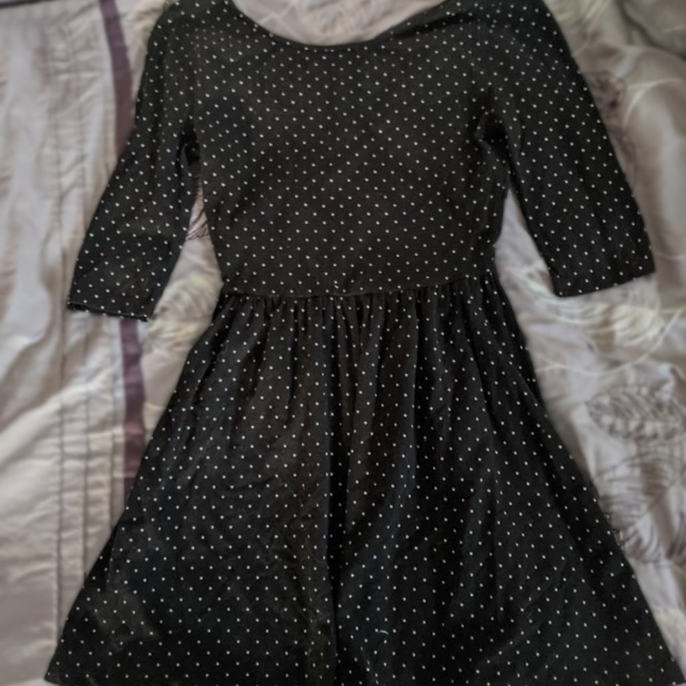 Black Skater Dress Bongo Polka Dots Size S